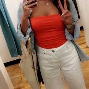 Cropped wide leg denim